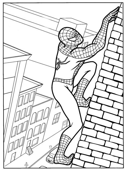 coloriage spiderman grimpe sur un mur